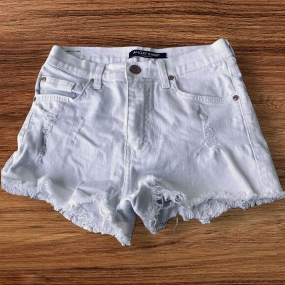 Angry Rabbit Wm’s Sz 3 W26 White Distressed Frayed Hem Cotton Blend Shorts - Picture 1 of 6